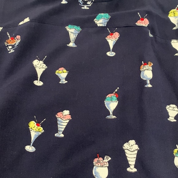 ZARA navy blue top short sleeves ice cream pattern front waist tie size large - Picture 6 of 11